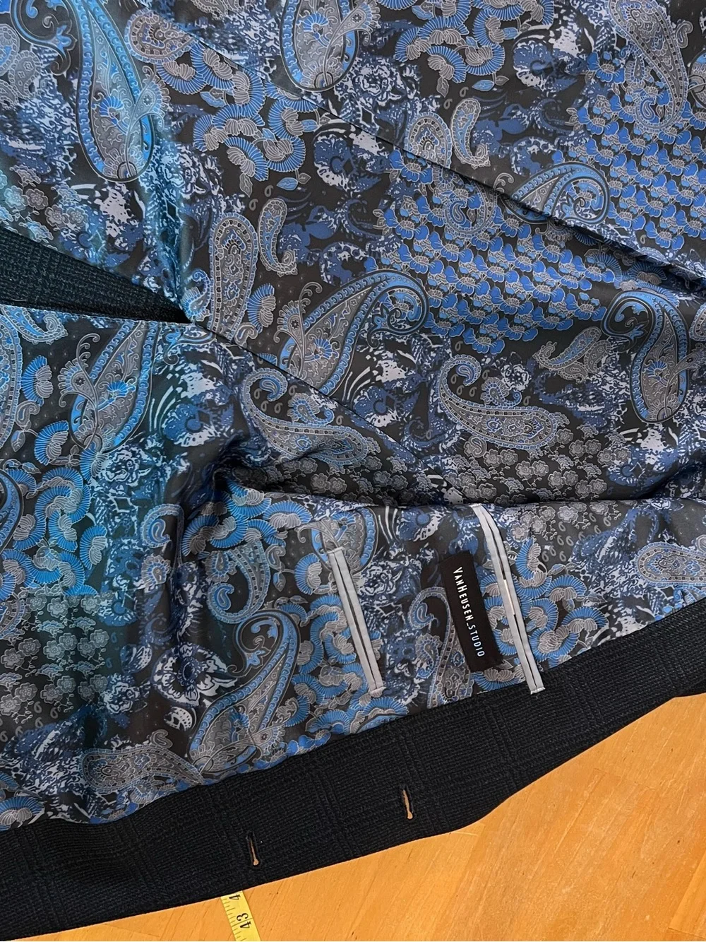 Van Heusen Studio Mens Plaid Blazer Sport Coat Elbow Patch Paisley Lined
